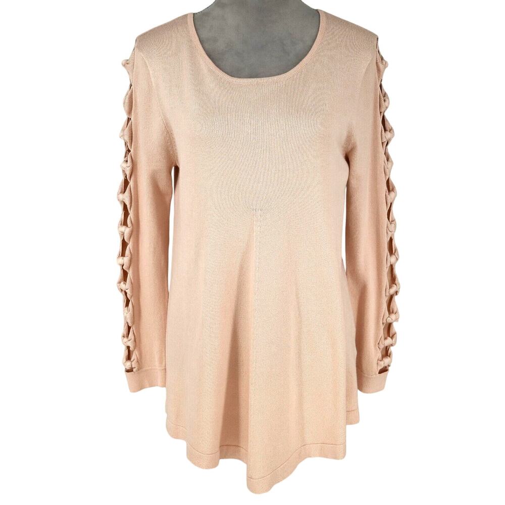 Joseph A Sweater Womens Medium Pale Pink Knot Slit Details on Sleeves Coastal